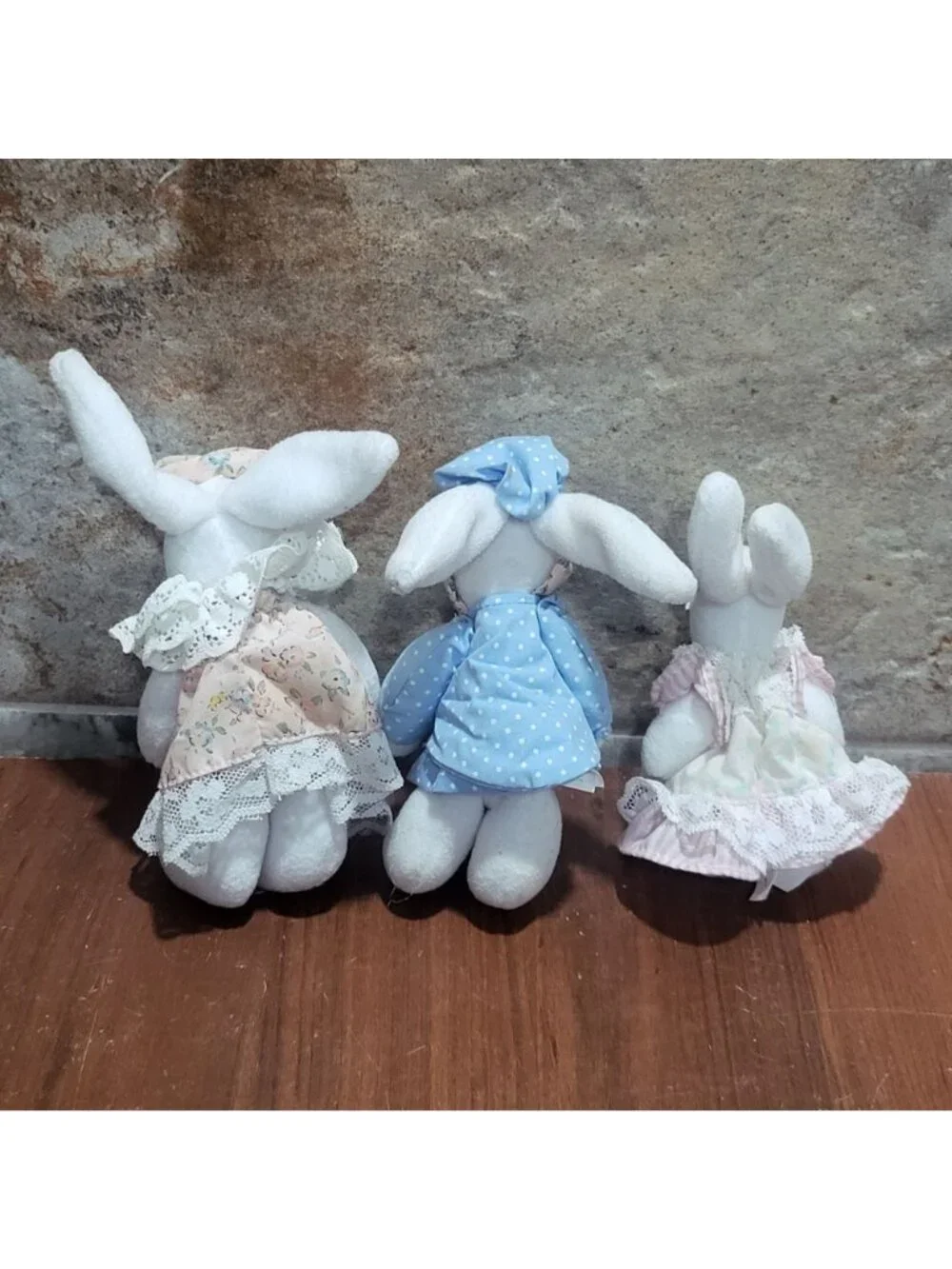 VTG Handmade Folk Art Cloth Bunny Rabbit Dolls Lot 3 Country Cottagecore Easter